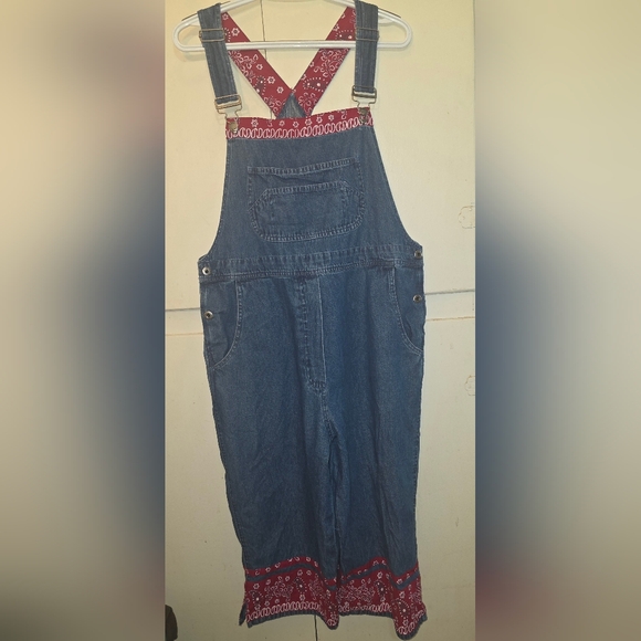 Vintage Agapo Denim Overalls – Bandana Trim – Women’s L – Western Cottagecore - Picture 1 of 8